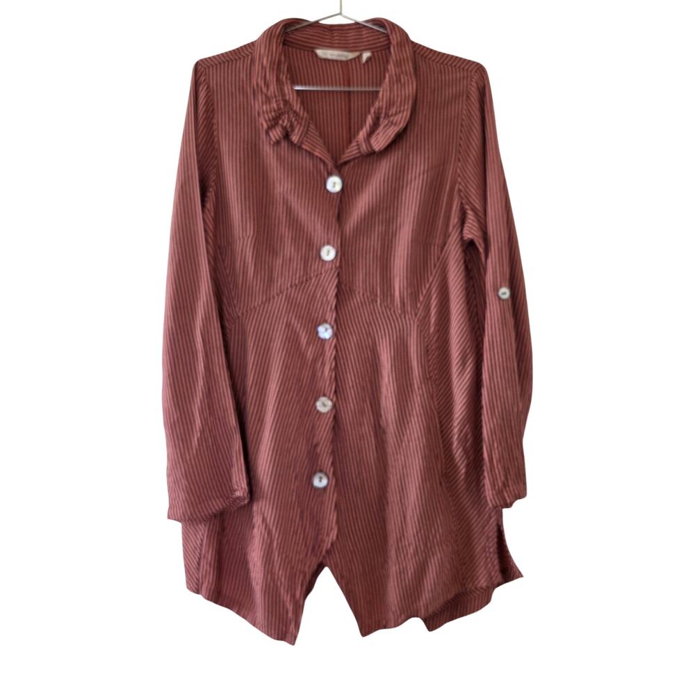 Soft Surroundings Striped Button Front Tunic Top Women Size M Long Sleeve
